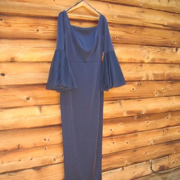 MAC DUGGAL 11233 Womens  Navy  Flounce Sleeve Square Neck Column Gown - Picture 6 of 11